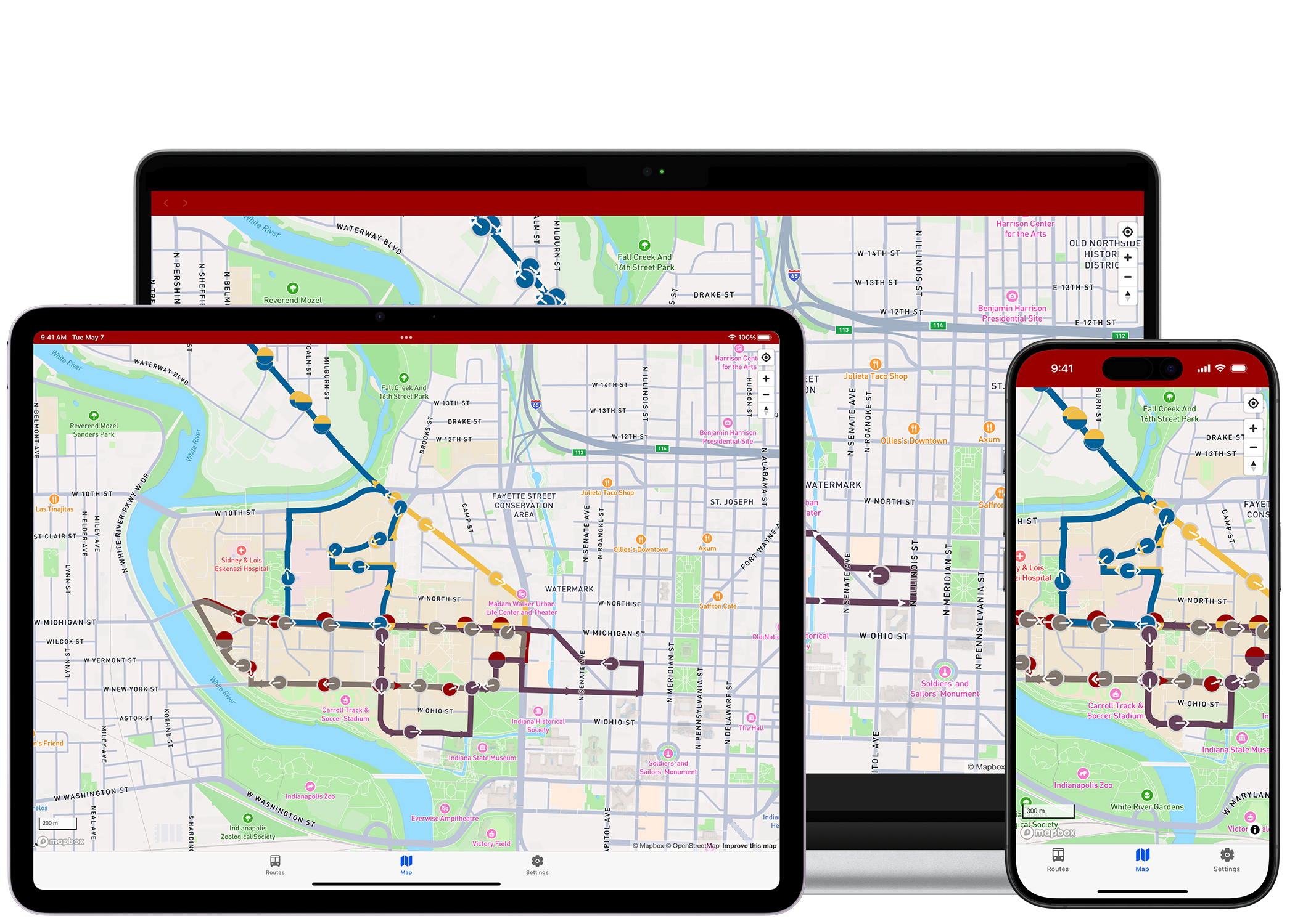 iPhone, iPad, and MacBook Pro showing JAGLINE++.